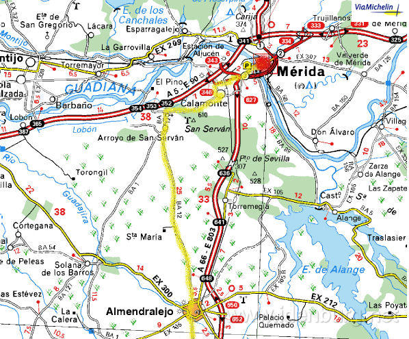 Zondag 13 april 2003
Zafra-Almendralejo-Merida deel 2
75 km. - 400m ^