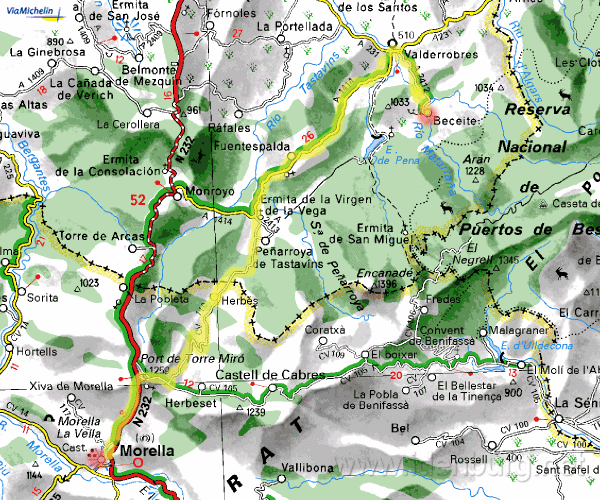 Maandag 24 mei 2004
Morella-Beceite
59 km
Goed weer
800 m ^