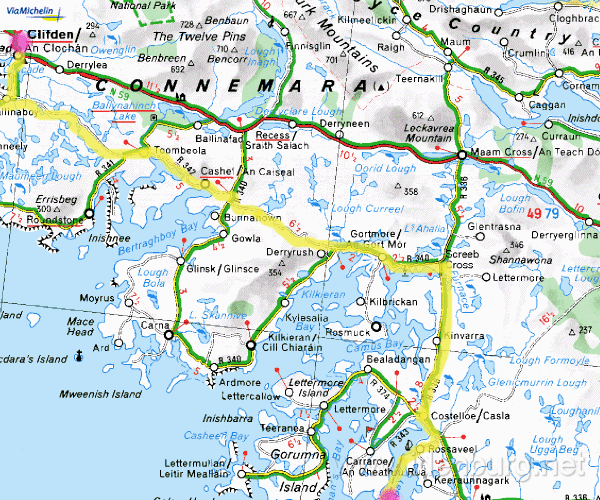 Donderdag 16 juni,
Clifden-Inishmore,
60 km
bewolkt, op het laatst regen