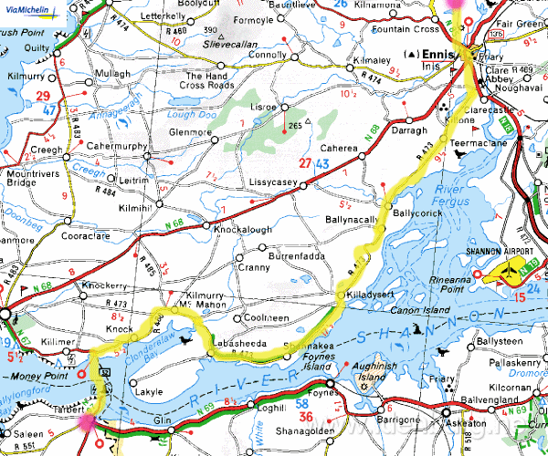 Zondag 19 juni,
Corofin-Tarbert,
78 km,
zonnig