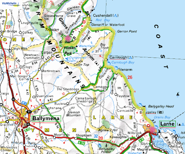 Woensdag 1 juni,
Larne-Ballyeamon, 
52 km, 
bewolkt en regenachtig.