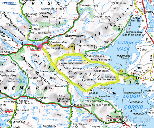 Dinsdag 14 juni,
Leenane-Clonbur-Leenane,
69 km,
half bewolkt