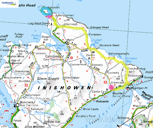 Zondag 5 juni,
Moville-Malin Head, 
48 km + 10 km wandelen,
bewolkt