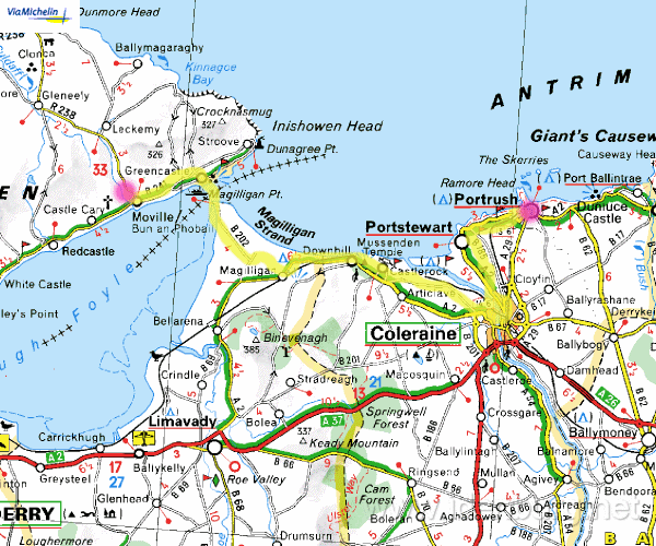 Zaterdag 4 juni,
Portrush-Moville, 
48 km, 
bewolkt met af en toe een bui