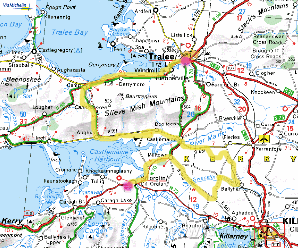 Dinsdag 2i juni,
Tralee-Killorgin,
74 km,
half bewolkt