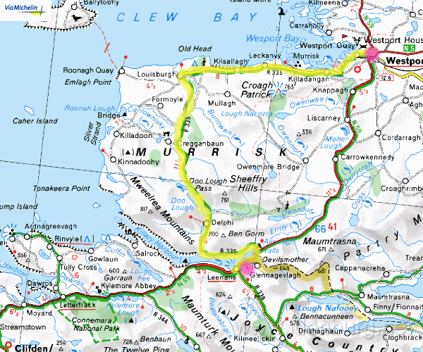 Maandag 13 juni,
Westport-Leenane,
54 km
half bewolkt
