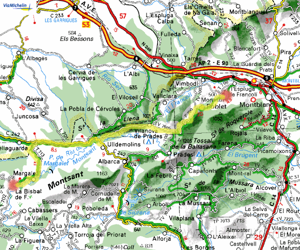 Vrijdag 28 mei 2004
Margalef-Poblet
51 km
Warm en redelijk zonnig
1000 m ^