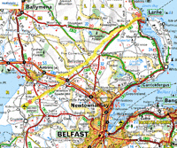 Dinsdag 31 mei,
Uithoorn-Schiphol(13 km)-Belfast Int. Airport-Larne(39 km)
half zonnig